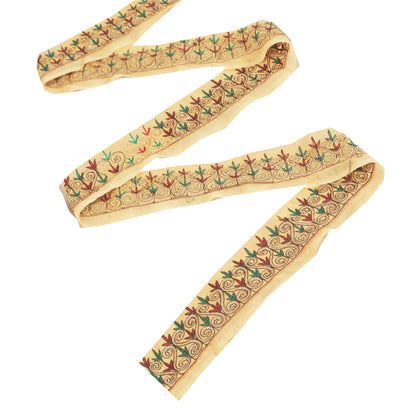 Sanskriti Vintage Sari Border Hand Embroidered Zari 1Yd Trim 1.5W Cream Ribbon