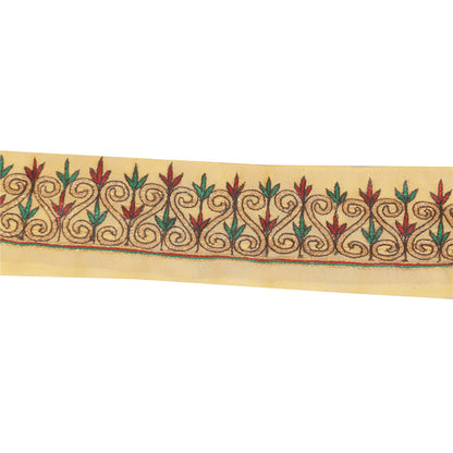 Sanskriti Vintage Sari Border Hand Embroidered Zari 1Yd Trim 1.5W Cream Ribbon