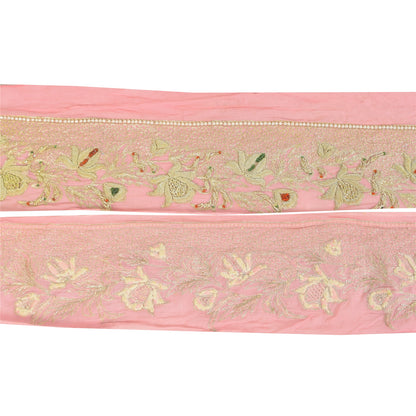 Sanskriti Vintage Sari/Saree Border Hand Beaded Zari 1 YD CraftTrim Pink 4W Lace