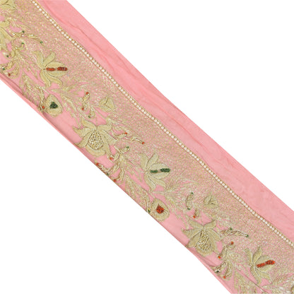 Sanskriti Vintage Sari/Saree Border Hand Beaded Zari 1 YD CraftTrim Pink 4W Lace