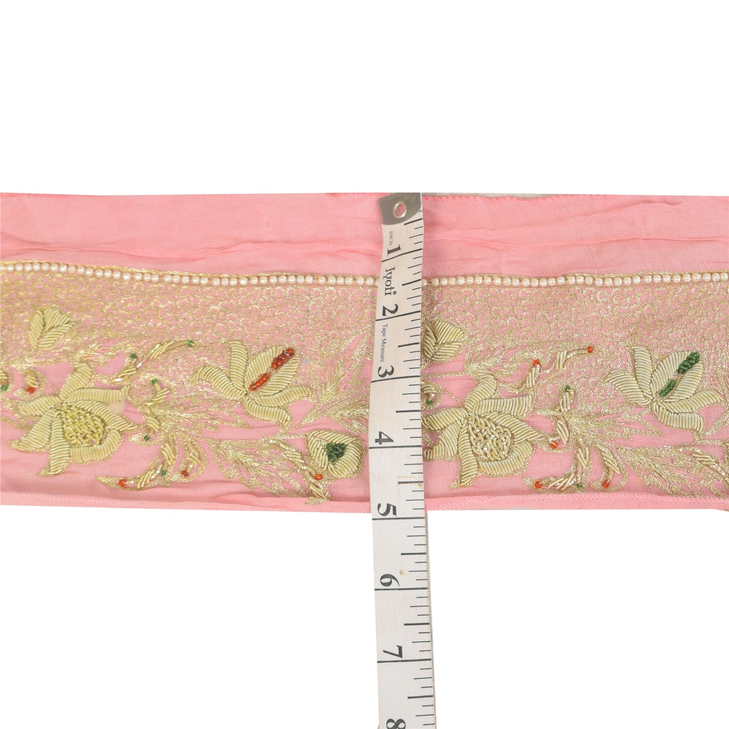 Sanskriti Vintage Sari/Saree Border Hand Beaded Zari 1 YD CraftTrim Pink 4W Lace