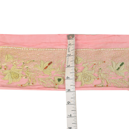 Sanskriti Vintage Sari/Saree Border Hand Beaded Zari 1 YD CraftTrim Pink 4W Lace