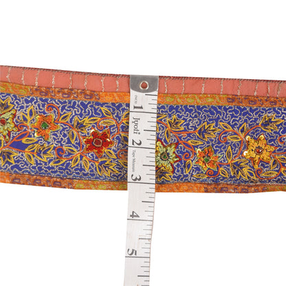 Sanskriti Vintage Sari/Saree Border Hand Beaded 1YD Trim Blue & Orange 2.5W Lace