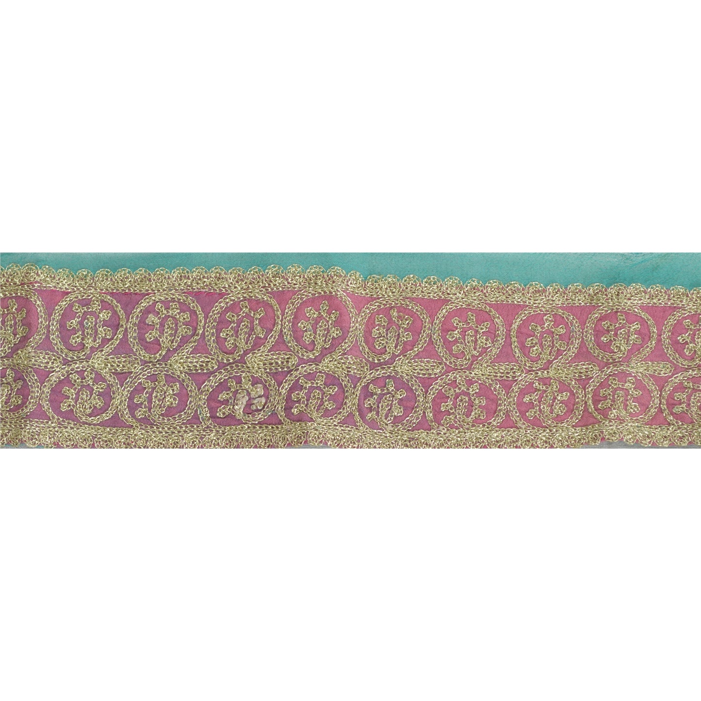 Sanskriti Vintage Sari Border Hand Embroidered Craft 1 Yd Sewing Pink Trims Lace