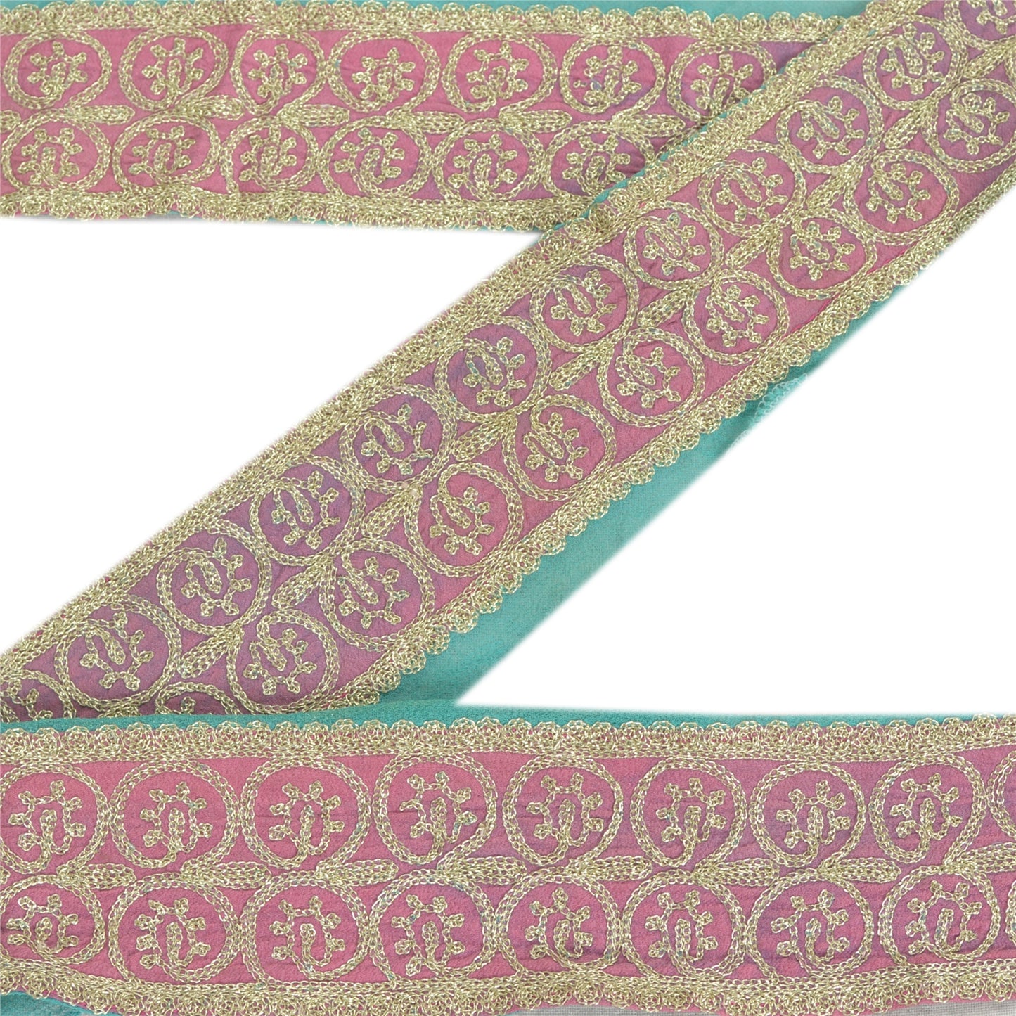 Sanskriti Vintage Sari Border Hand Embroidered Craft 1 Yd Sewing Pink Trims Lace