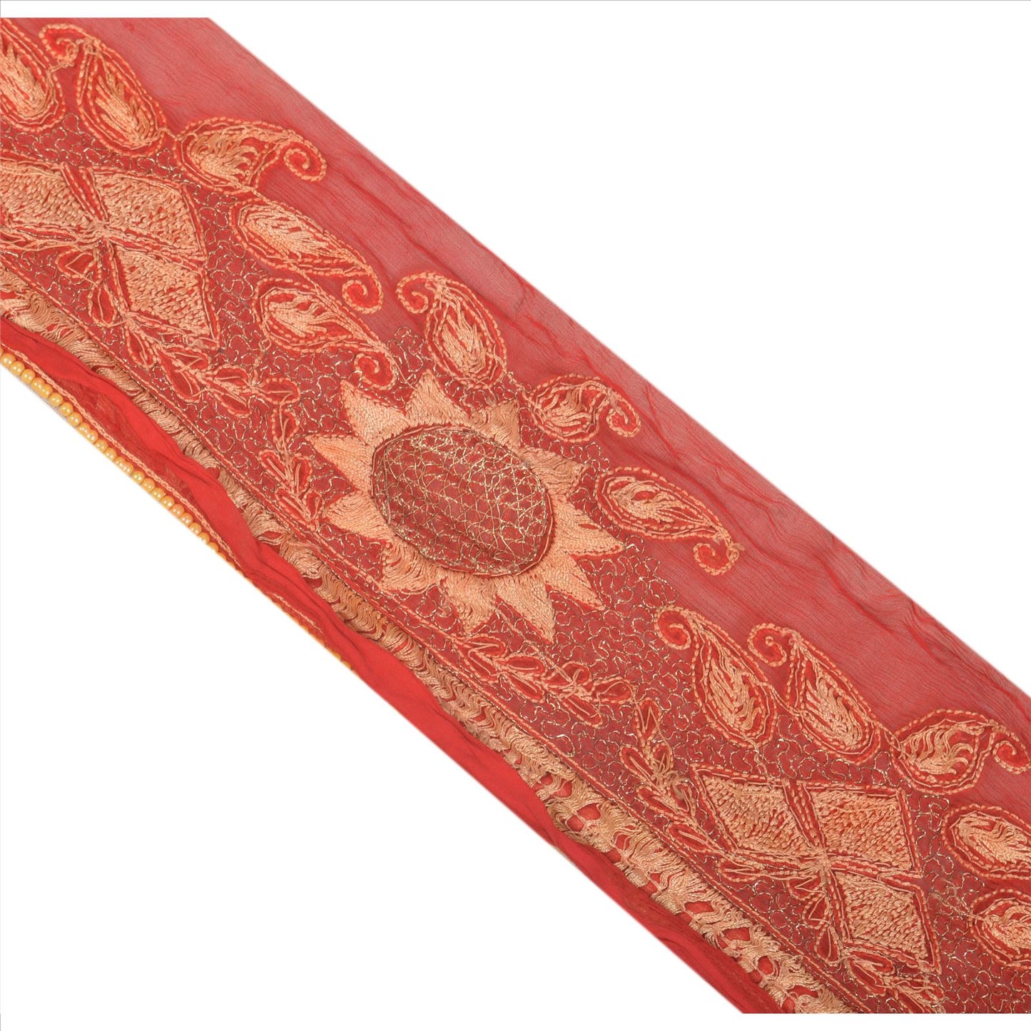Sanskriti Vintage Border Hand Beaded 1 Yard Indian Trim Sewing Red Sequins Lace