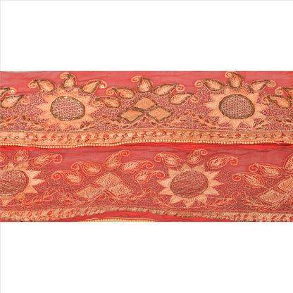 Sanskriti Vintage Border Hand Beaded 1 Yard Indian Trim Sewing Red Sequins Lace