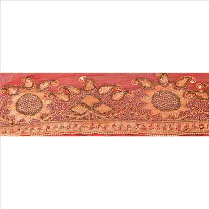 Sanskriti Vintage Border Hand Beaded 1 Yard Indian Trim Sewing Red Sequins Lace