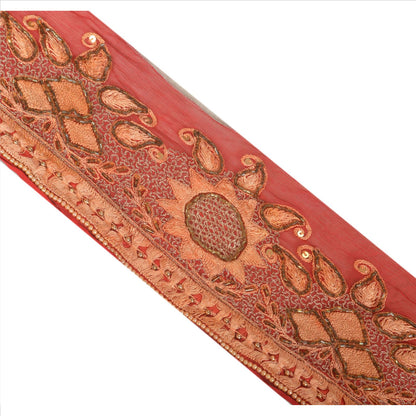 Sanskriti Vintage Border Hand Beaded 1 Yard Indian Trim Sewing Red Sequins Lace