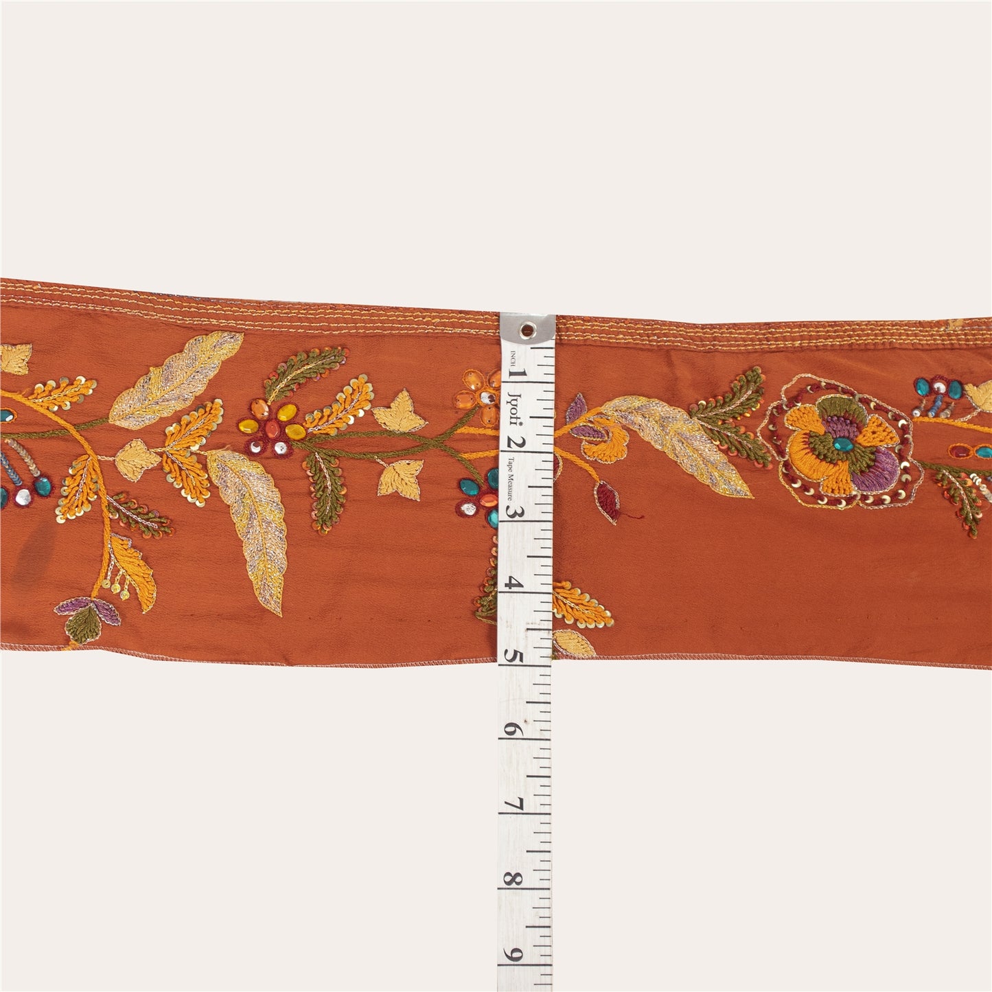 Sanskriti Vintage Sari Border Hand Beaded Zari 1 YD Trim Orange 5W Lace Ribbon