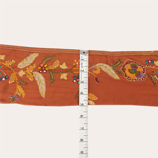 Sanskriti Vintage Sari Border Hand Beaded Zari 1 YD Trim Orange 5W Lace Ribbon