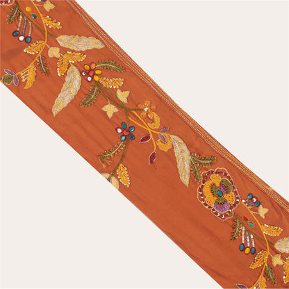 Sanskriti Vintage Sari Border Hand Beaded Zari 1 YD Trim Orange 5W Lace Ribbon