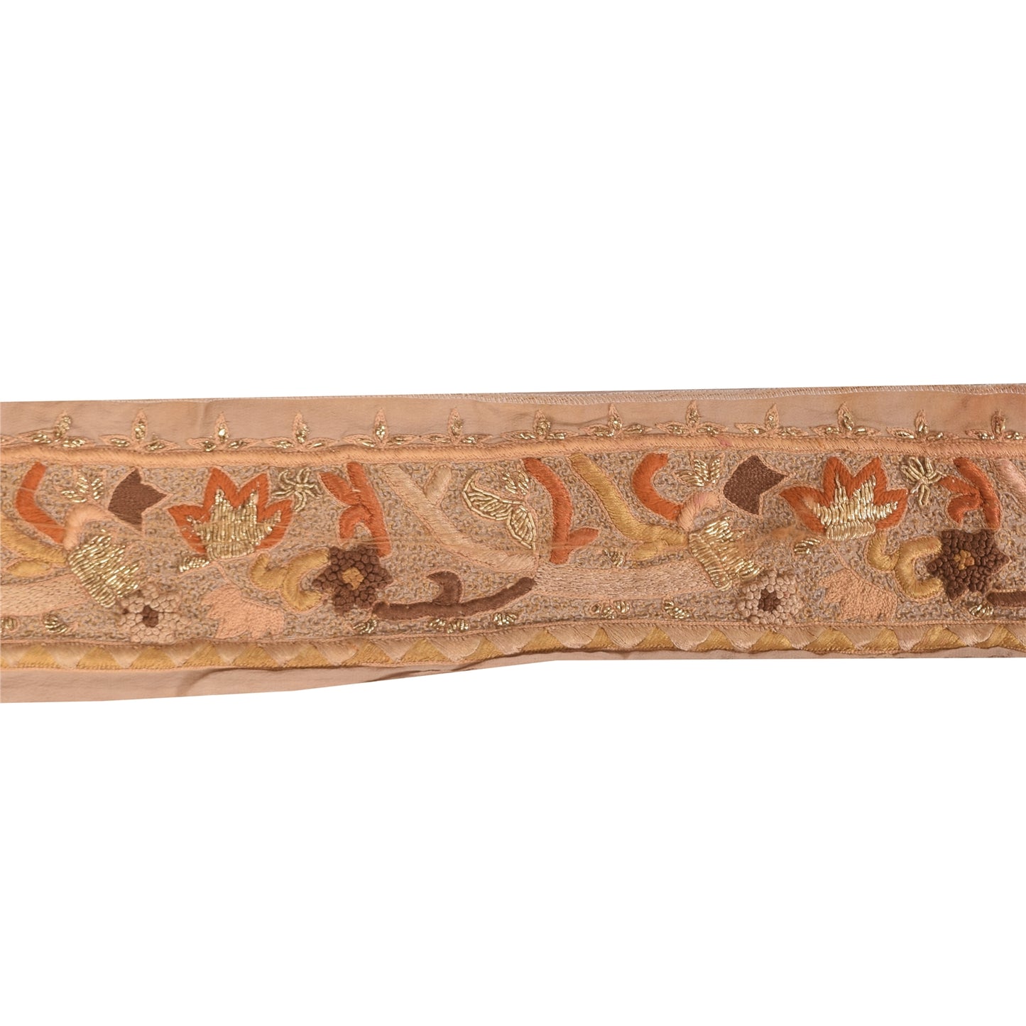 Sanskriti Vintage Sari/Saree Border Embroidered Zari 1 YD Trim Brown 3W Ribbon