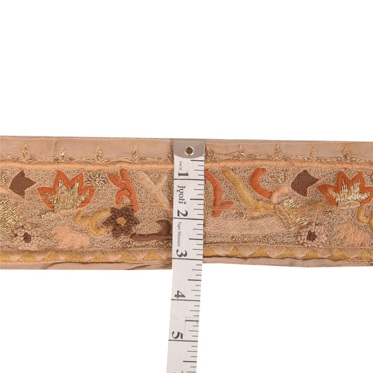 Sanskriti Vintage Sari/Saree Border Embroidered Zari 1 YD Trim Brown 3W Ribbon