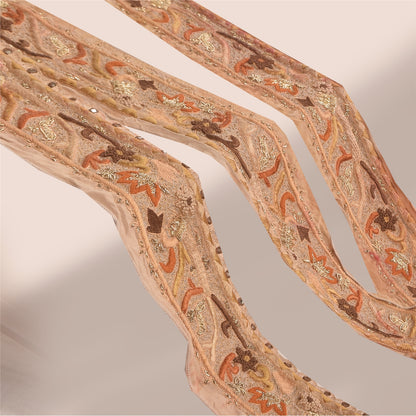 Sanskriti Vintage Sari/Saree Border Embroidered Zari 1 YD Trim Brown 3W Ribbon