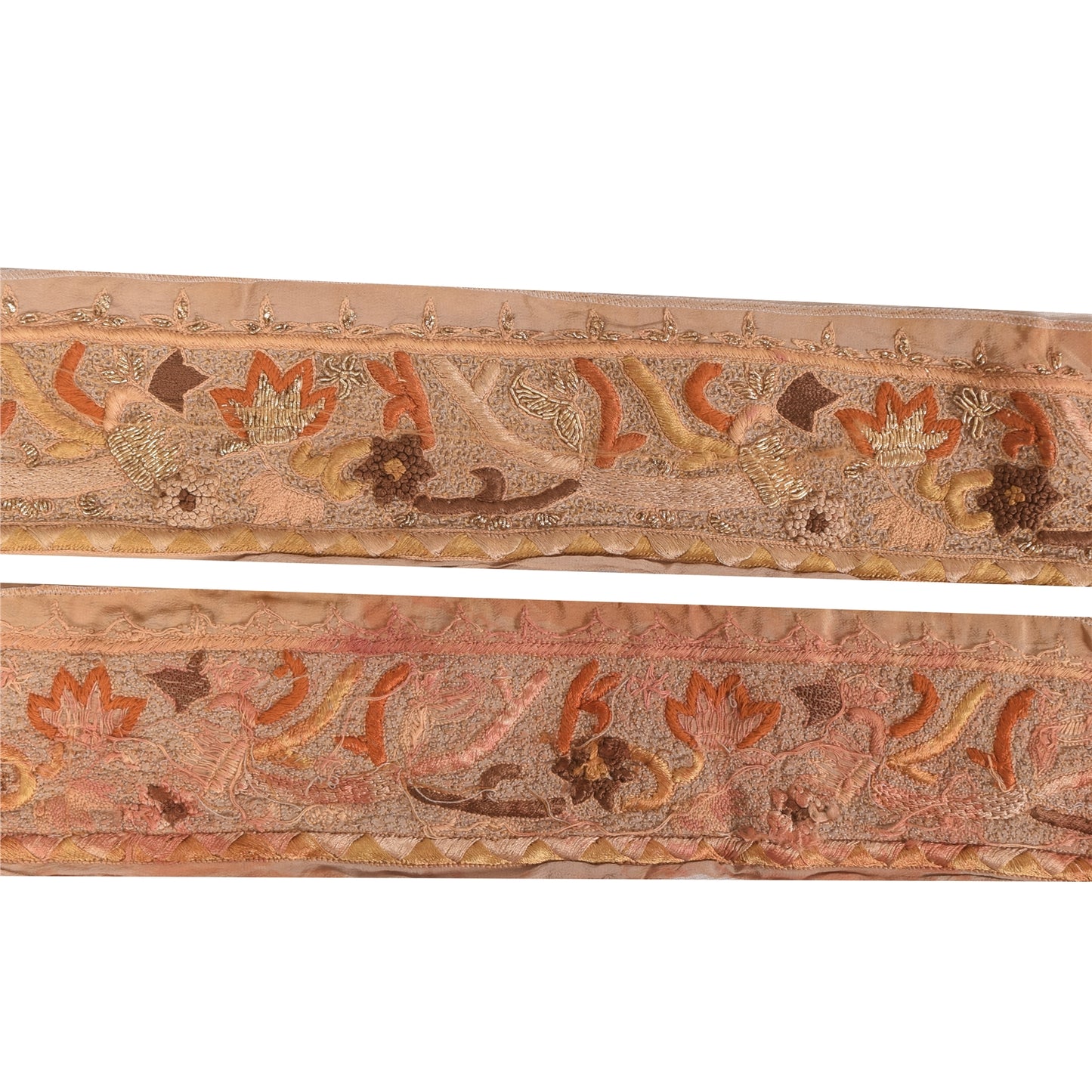 Sanskriti Vintage Sari/Saree Border Embroidered Zari 1 YD Trim Brown 3W Ribbon