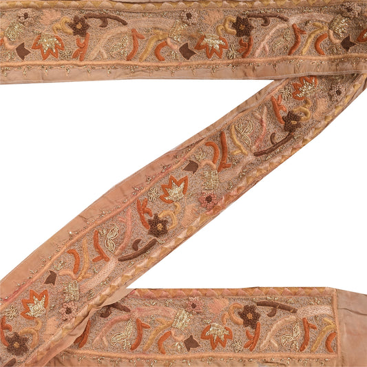 Sanskriti Vintage Sari/Saree Border Embroidered Zari 1 YD Trim Brown 3W Ribbon