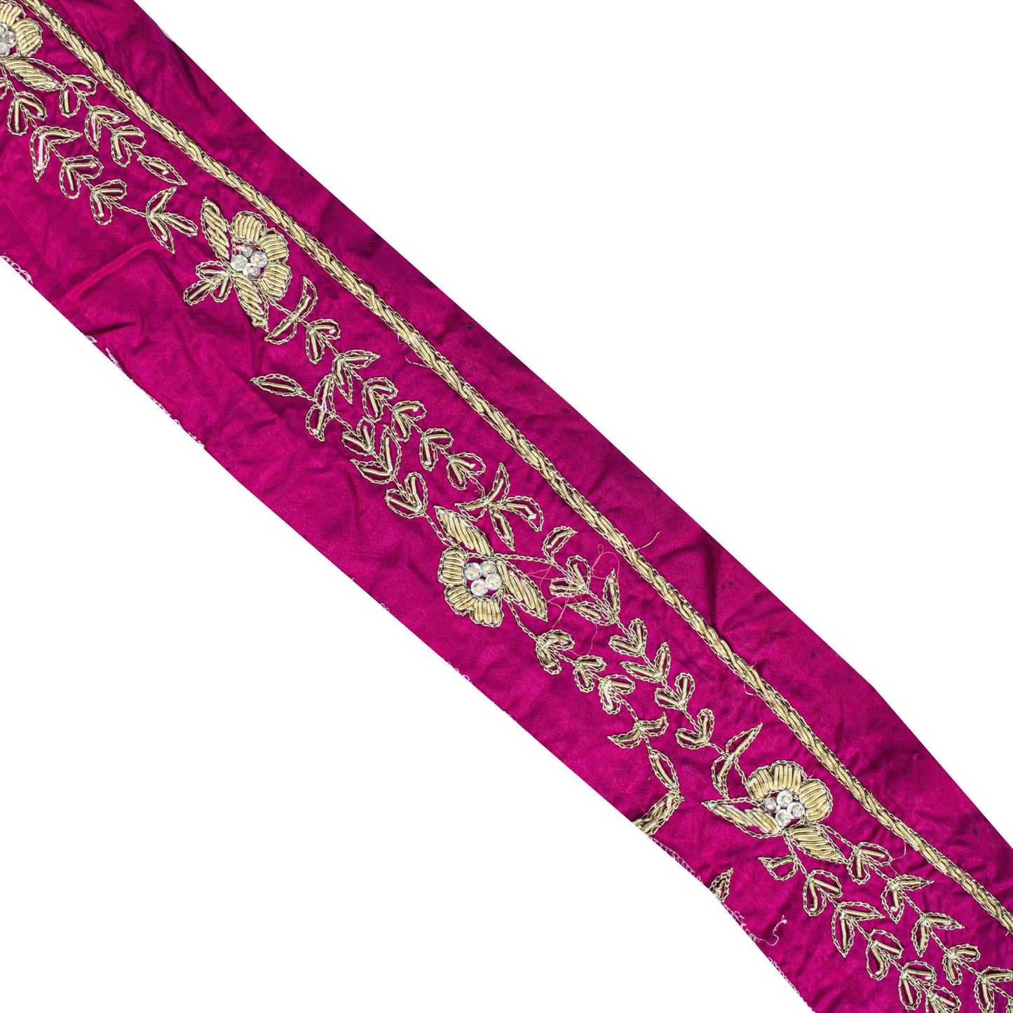 Sanskriti Vintage Purple Pure Silk 1 YD Sari Border Hand Embroidered Zari Trim