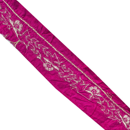 Sanskriti Vintage Purple Pure Silk 1 YD Sari Border Hand Embroidered Zari Trim