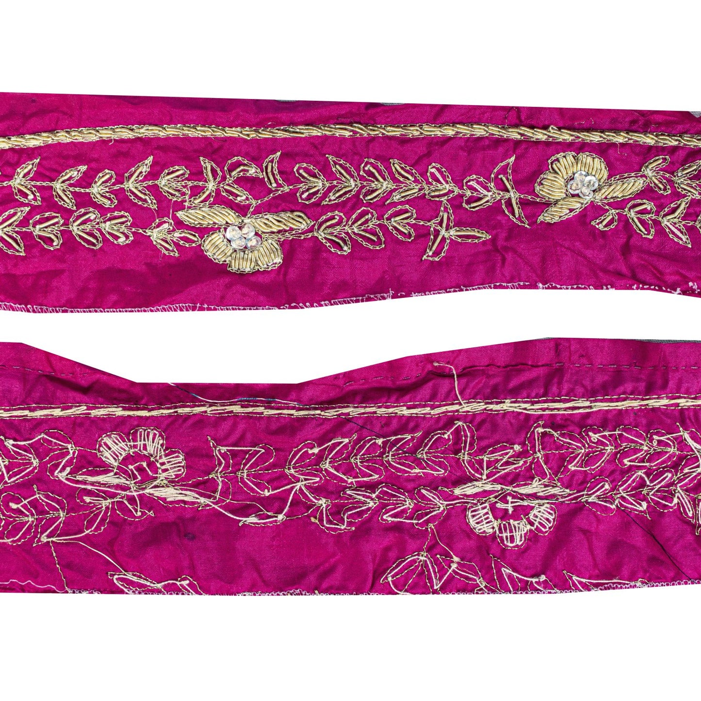 Sanskriti Vintage Purple Pure Silk 1 YD Sari Border Hand Embroidered Zari Trim