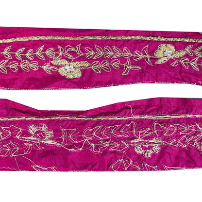 Sanskriti Vintage Purple Pure Silk 1 YD Sari Border Hand Embroidered Zari Trim