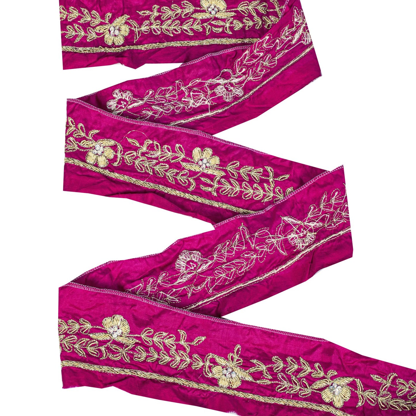 Sanskriti Vintage Purple Pure Silk 1 YD Sari Border Hand Embroidered Zari Trim
