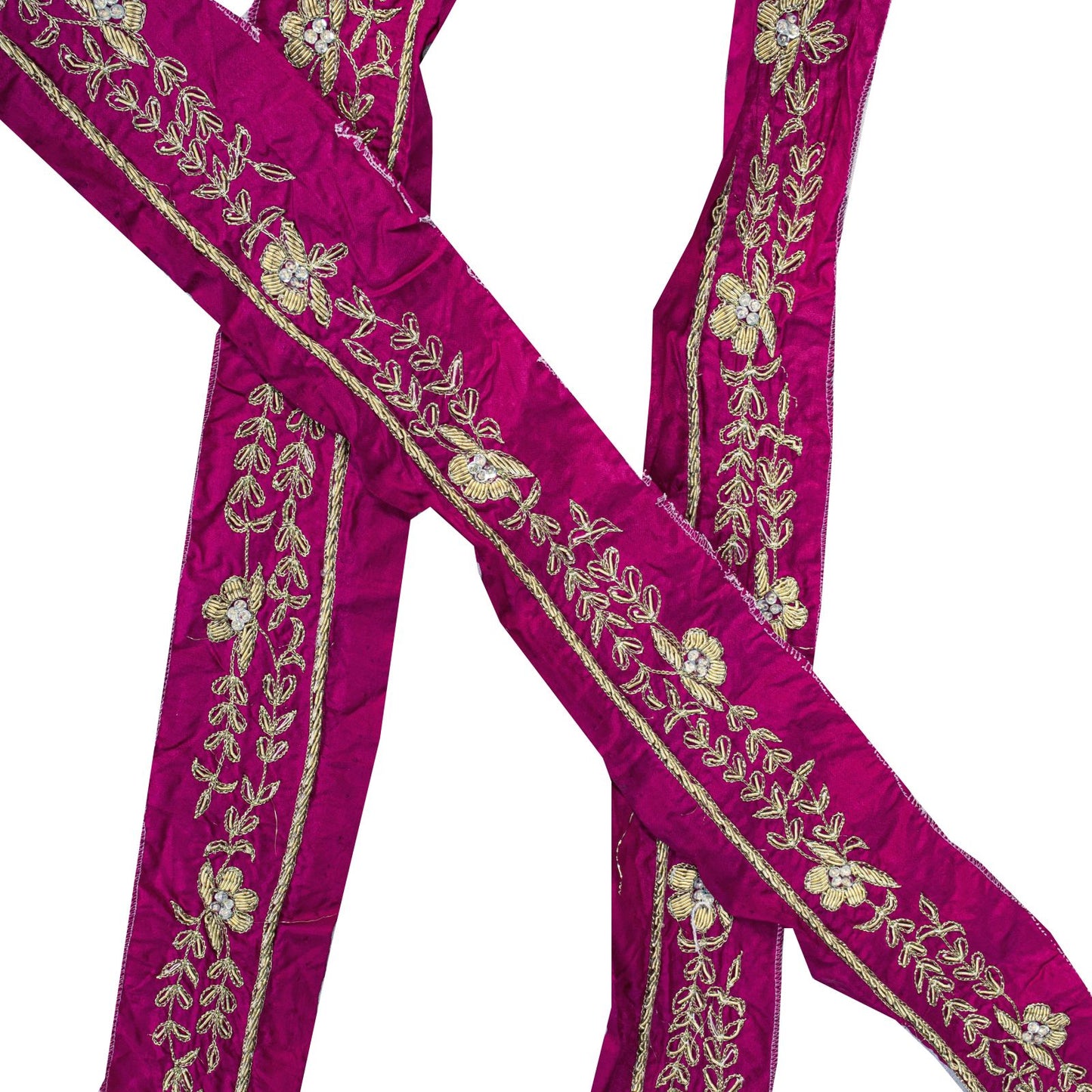 Sanskriti Vintage Purple Pure Silk 1 YD Sari Border Hand Embroidered Zari Trim