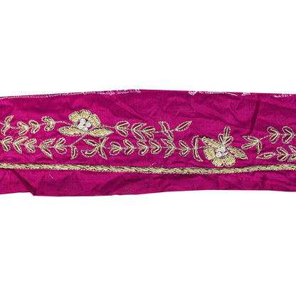 Sanskriti Vintage Purple Pure Silk 1 YD Sari Border Hand Embroidered Zari Trim