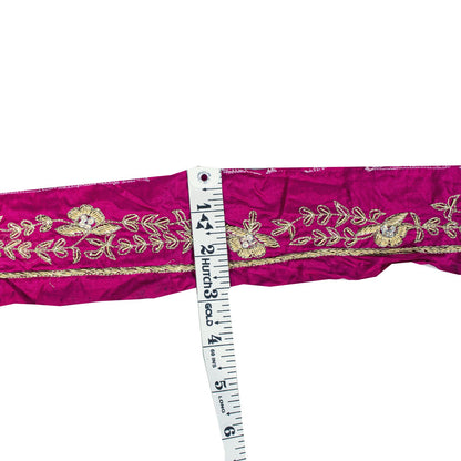 Sanskriti Vintage Purple Pure Silk 1 YD Sari Border Hand Embroidered Zari Trim