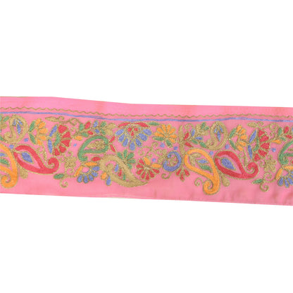 Sanskriti Vintage Sari Border Hand Beaded Craft 1 YD Sewing Pink Trims Deco Lace