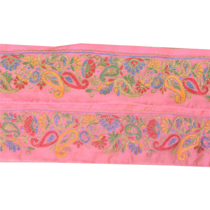 Sanskriti Vintage Sari Border Hand Beaded Craft 1 YD Sewing Pink Trims Deco Lace