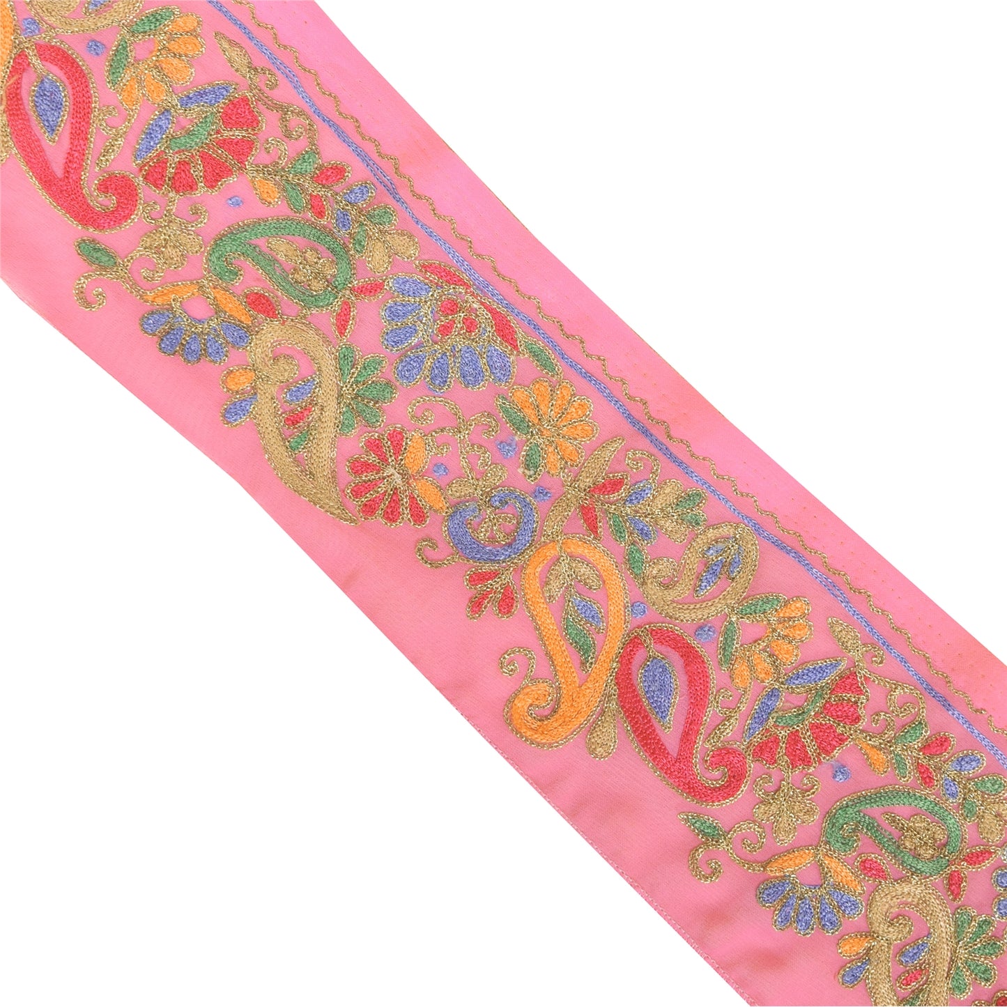 Sanskriti Vintage Sari Border Hand Beaded Craft 1 YD Sewing Pink Trims Deco Lace