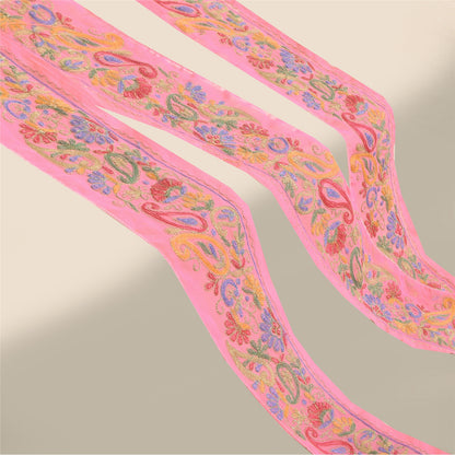 Sanskriti Vintage Sari Border Hand Beaded Craft 1 YD Sewing Pink Trims Deco Lace