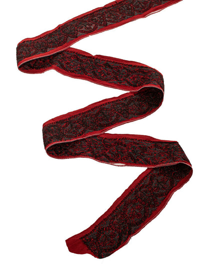 Sanskriti Vintage Sari/Saree Border HandEmbroidery 1YD Trim Indian Dark Red Lace