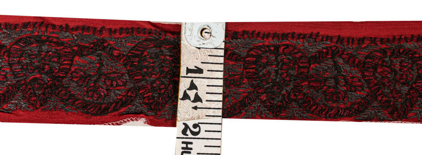 Sanskriti Vintage Sari/Saree Border HandEmbroidery 1YD Trim Indian Dark Red Lace