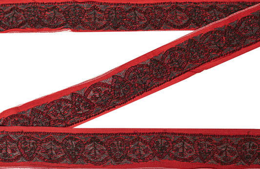 Sanskriti Vintage Sari/Saree Border HandEmbroidery 1YD Trim Indian Dark Red Lace