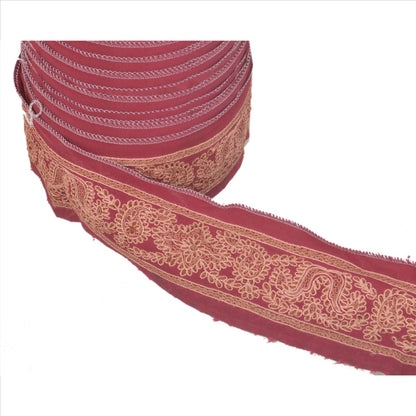 Sanskriti Vintage Sari Border Hand Beaded 1 Yd Indian Trim Sewing Dark Red Lace