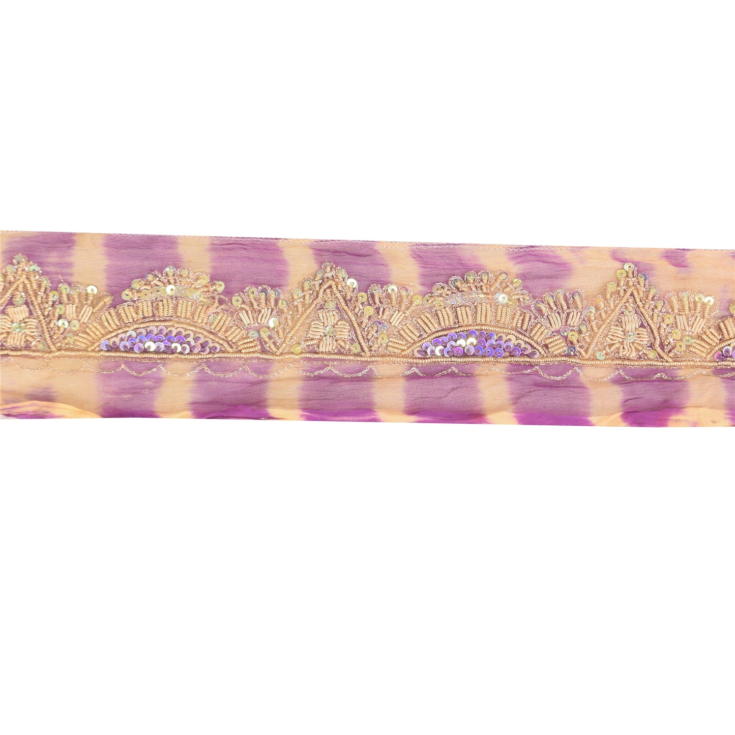 Sanskriti Vintage Sari/Saree Border Hand Beaded Zari 1 YD Trim Purple 1.5W Lace