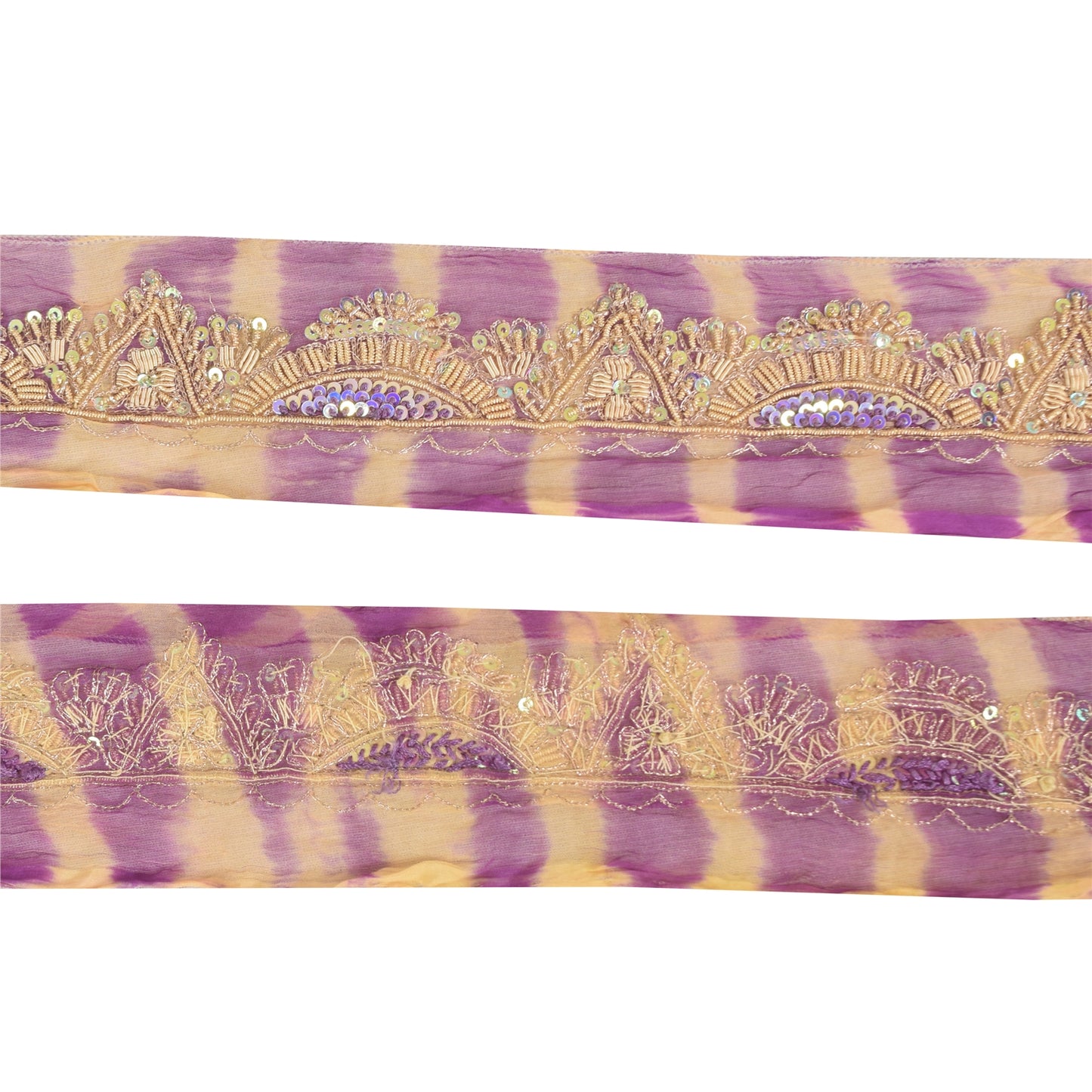 Sanskriti Vintage Sari/Saree Border Hand Beaded Zari 1 YD Trim Purple 1.5W Lace