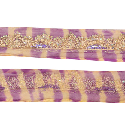 Sanskriti Vintage Sari/Saree Border Hand Beaded Zari 1 YD Trim Purple 1.5W Lace
