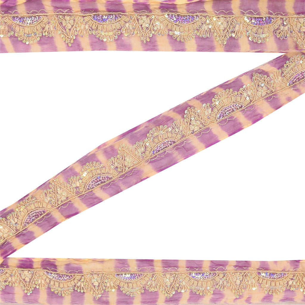 Sanskriti Vintage Sari/Saree Border Hand Beaded Zari 1 YD Trim Purple 1.5W Lace