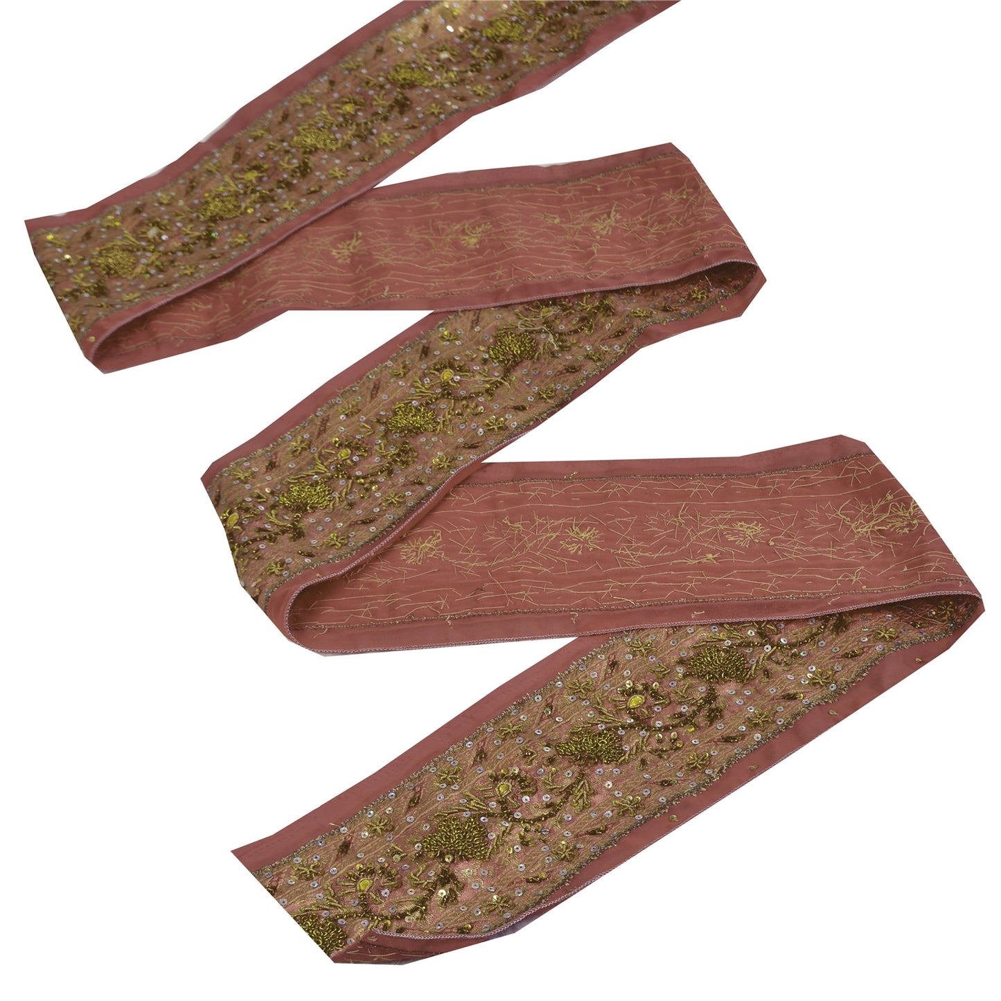 Sanskriti Vintage Sari/Saree Border Hand Beaded Zardozi 1 YD Trim Pink 3.5W