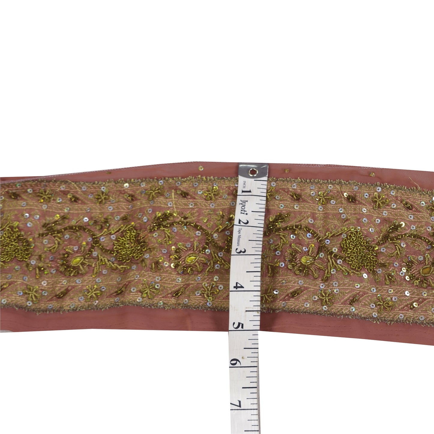 Sanskriti Vintage Sari/Saree Border Hand Beaded Zardozi 1 YD Trim Pink 3.5W