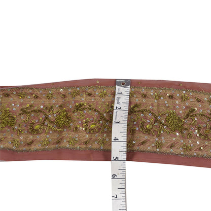 Sanskriti Vintage Sari/Saree Border Hand Beaded Zardozi 1 YD Trim Pink 3.5W