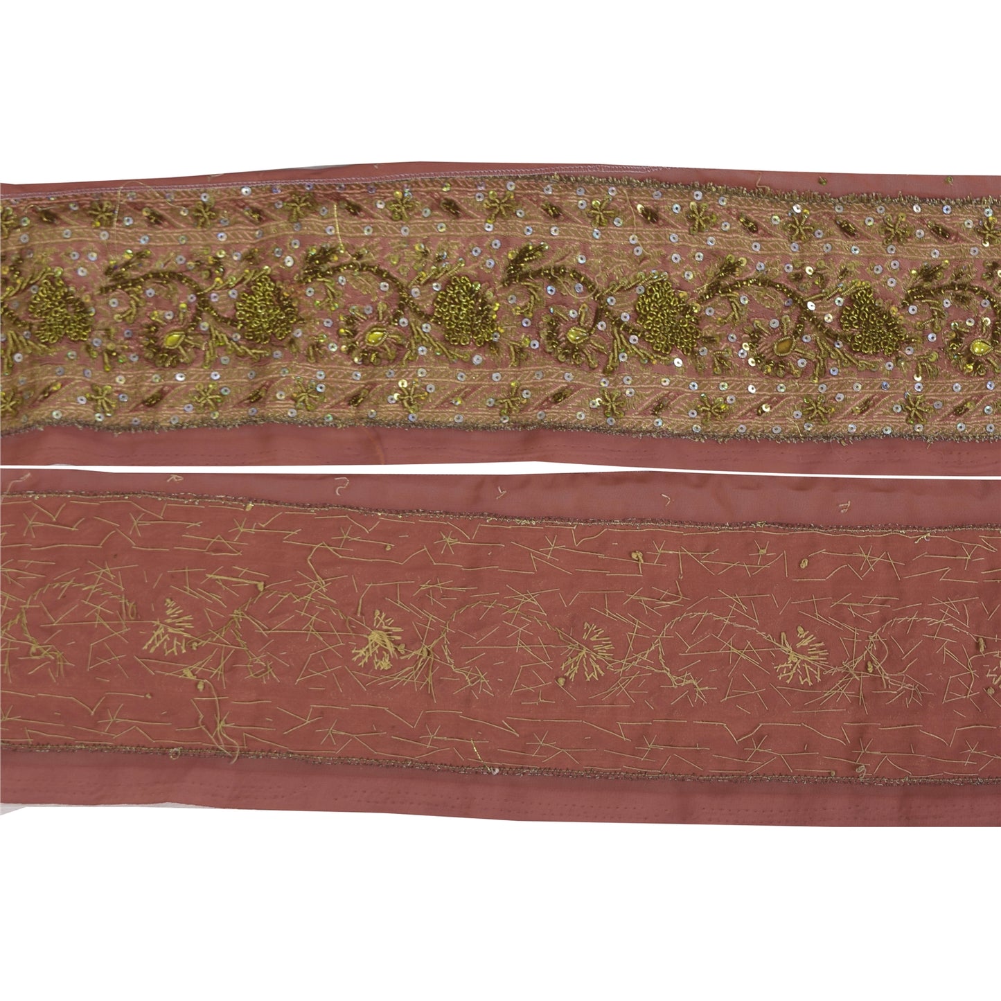 Sanskriti Vintage Sari/Saree Border Hand Beaded Zardozi 1 YD Trim Pink 3.5W