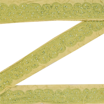 Sanskriti Vintage Sari/Saree Border Hand Beaded Thread 1 YD Trim Green 3W Lace