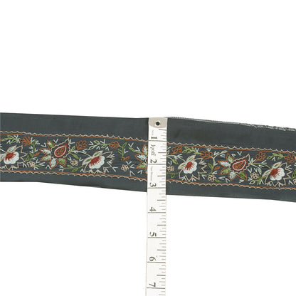 Sanskriti Vintage Sari/Saree Border Hand Embroidery 1YD Trim Grayish 3.2W Black