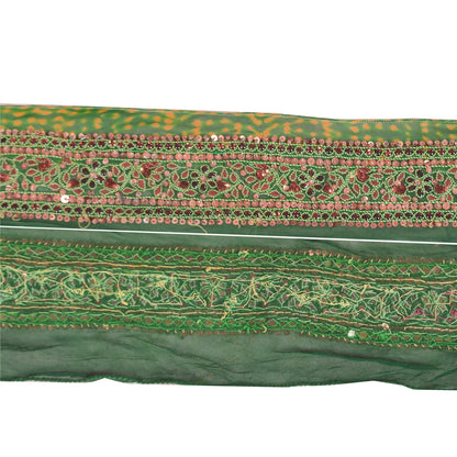 Sanskriti Vintage Sari/Saree Border Hand Beaded Gota 1 YD Trim Green & Saffron
