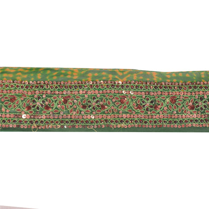 Sanskriti Vintage Sari/Saree Border Hand Beaded Gota 1 YD Trim Green & Saffron