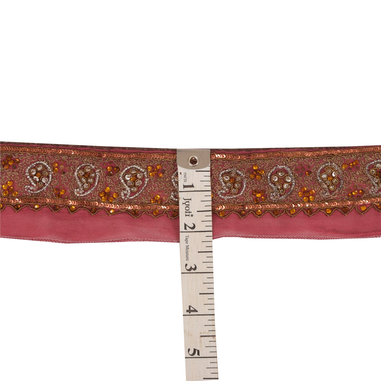 Sanskriti Vintage Sari Border Hand Beaded Craft Trims Lace 1YD Zari Pink Ribbon